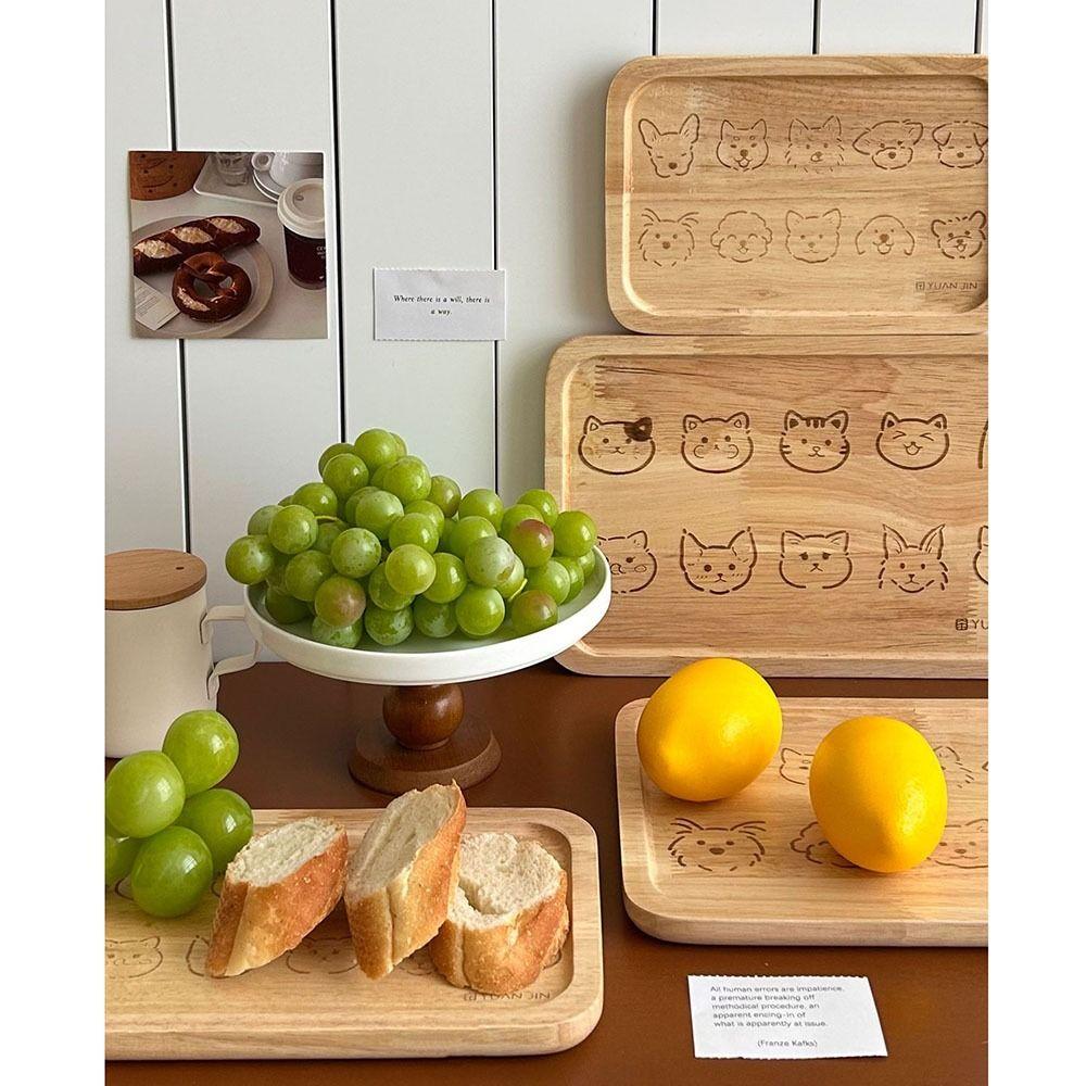 Insulated Wooden Dinner Plate Dog/Cat Pattern Food Baking Pan Cute Cartoon Bread Tray Dishes