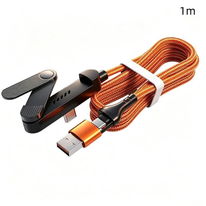 240W 2 In 1 Fast Charging Cable Black/Orange With Foldable Phone Holder Stand For Tablet Laptop Charger Cord Usb