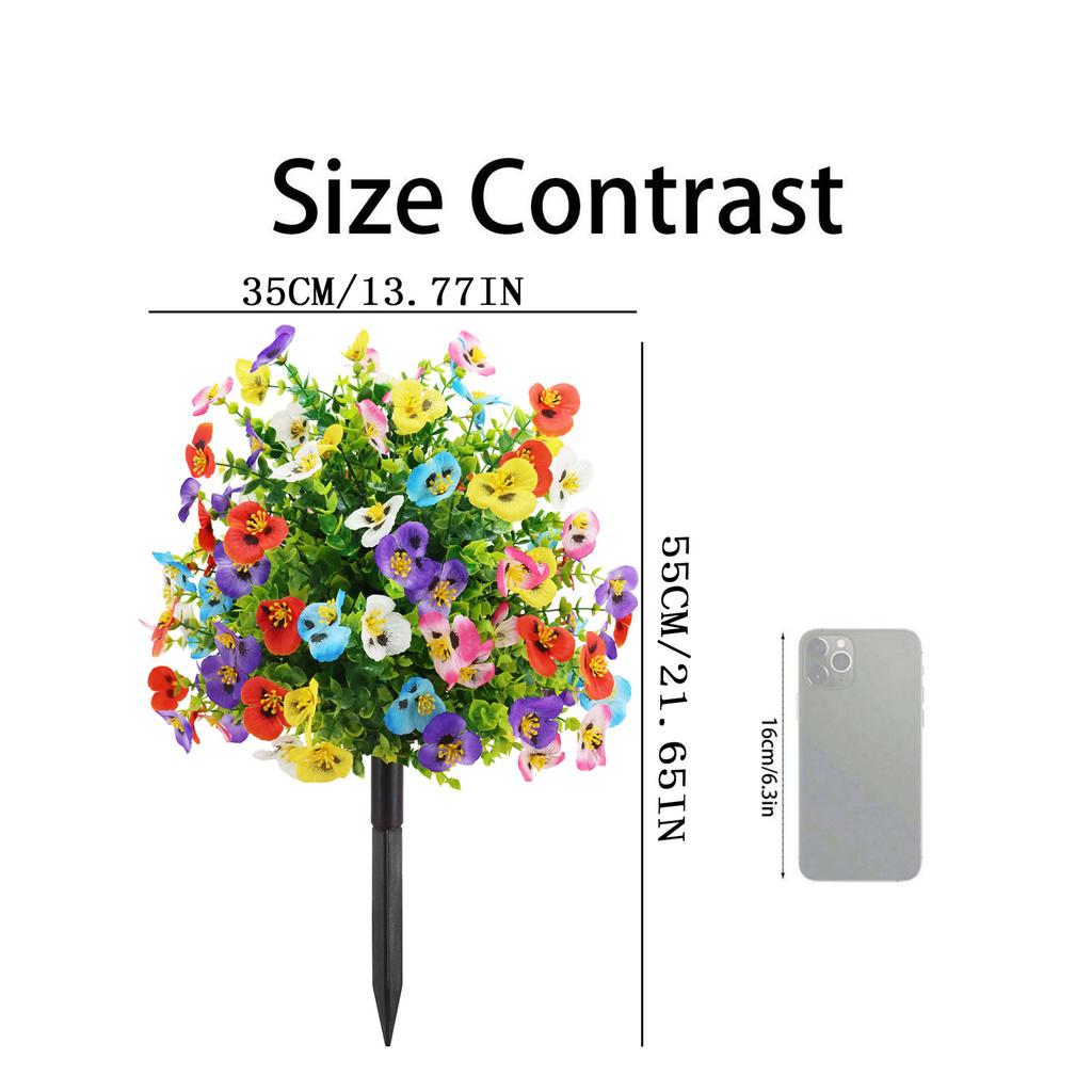 2 Pack Artificial Pansy Flower Bushes Realistic Faux Plants for Outdoor Porch Planter Garden Yard Decorative Stake Use