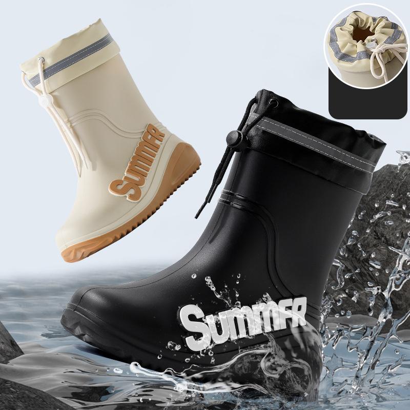 Neue winddichte Regenstiefel Herren Mid-Calf Warme Regenstiefel Mode Schwarz Elastisches Band Regenschuhe Herren Wasserdichte Outdoor Arbeitsstiefel
