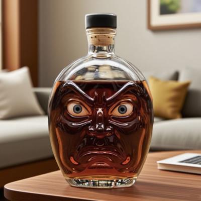 Pumpkin Wine Bottle with Human Face Creepy Cute Spooky Wine Bottle Unique Evil Smirks Fun Face Bottle for Halloween