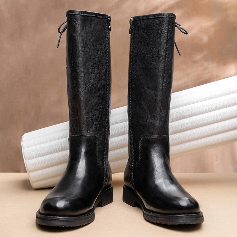 Podzimní a zimní vítr Hnědé boty Mongolské rytířské boty Pánské jezdecké boty Vysoké kožené boty Dlouhé jezdecké boty