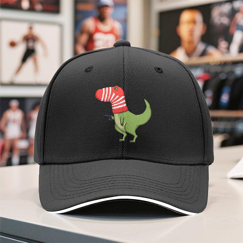 Lustige T-Rex-Dinosaurier-Baseballkappe mit rotem Sockenprint, atmungsaktive Polyester-Snapback-Mütze für Outdoor, Street Dance