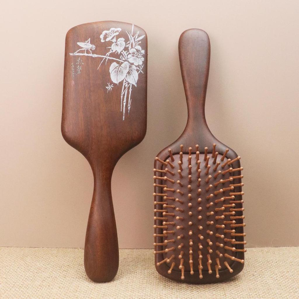 Sandalwood Air Cushion Oval Comb - Solid Wood Fluffy Hairbrush for Head Meridian Massage