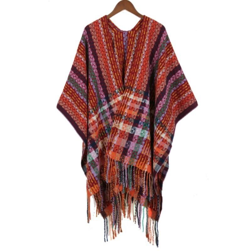 Women'S Bohemian Shawl Travel Ethnic Large Cape Fashion Winter Tassel Warm Scarf