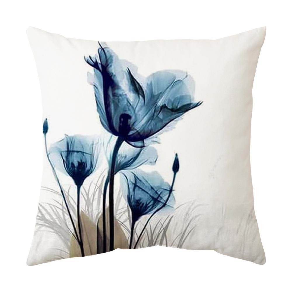 Home Modern Simple Style Blue Flower Series Plush Linen Pillow Cushion Pillow Case