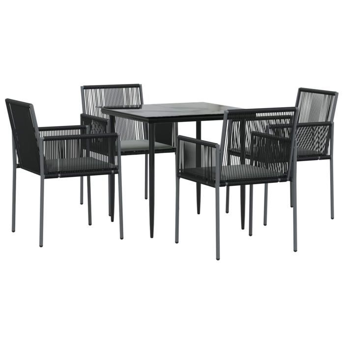 VidaXL Ensemble à manger de jardin coussins 5pcs noir rotin et acier, ensemble à manger, ensemble à manger d'extérieur, 3187066