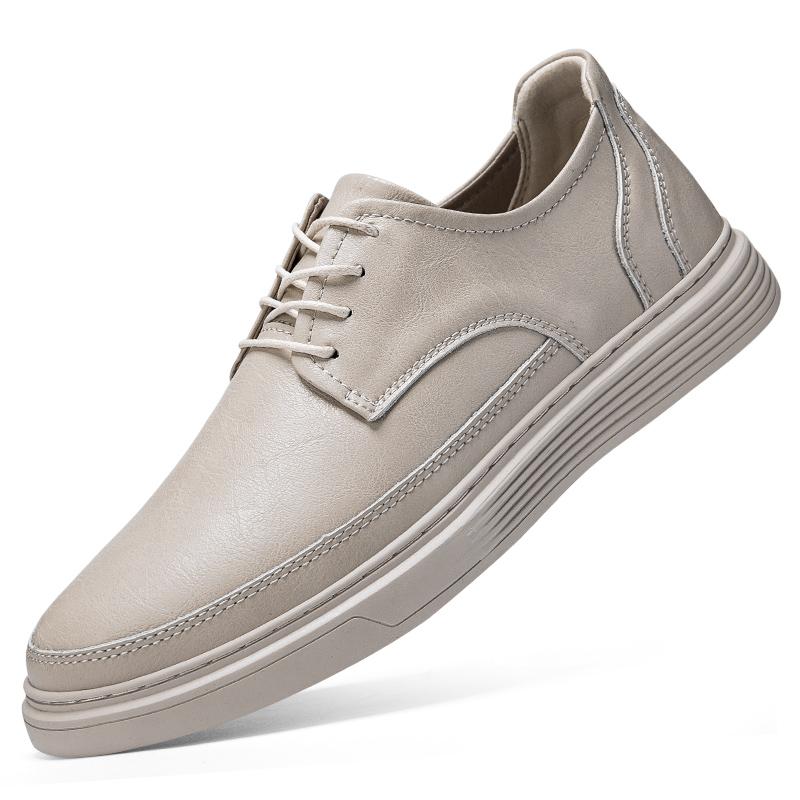 Fashion 2025 Big Size Leather Lace-up Casual Shoes for Men Air Cushion Platform Shoes with Perforated Design Comfortable Walking Shoes