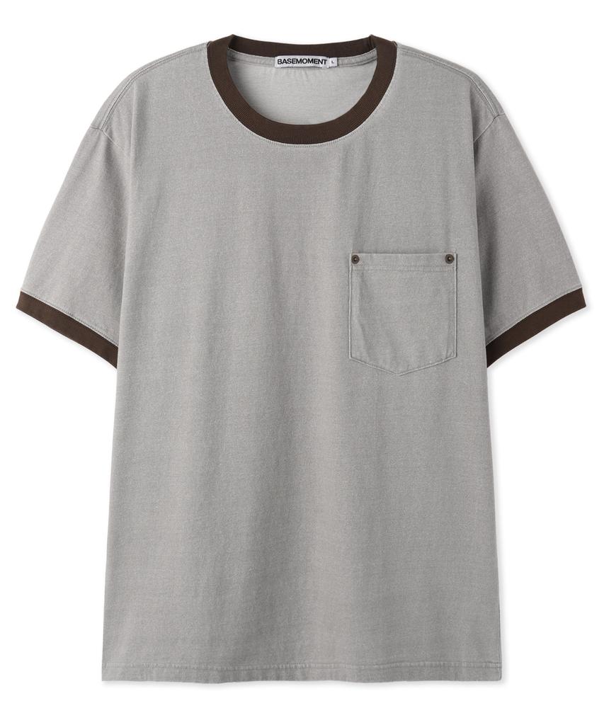 BASEMOMENT Pigment Washing Ringer Pocket Tee Cement Gray