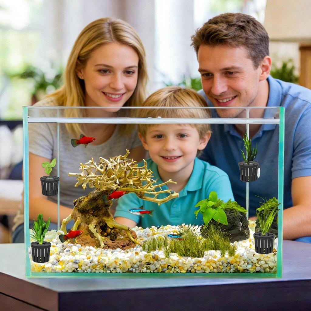4 Stück Aquarium Pflanztopf mit Schwamm Saugnäpfen Für Heim-Fischtank Pflanzenhalter für Betta Garnelen Süßwasser
