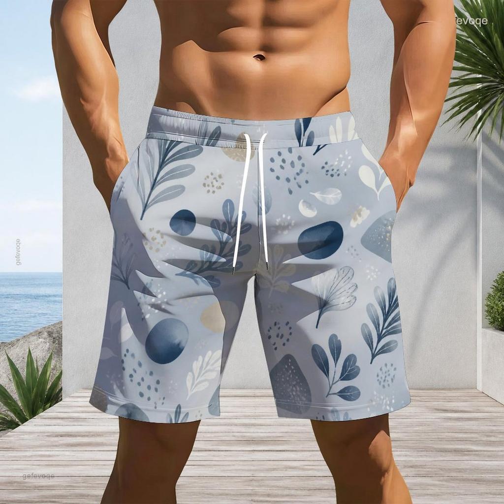 Men Plus Size Abstract Art Print Beach Shorts Quick Dry Drawstring Casual Swim Trunks With Pockets For Summer Surfing Vacation