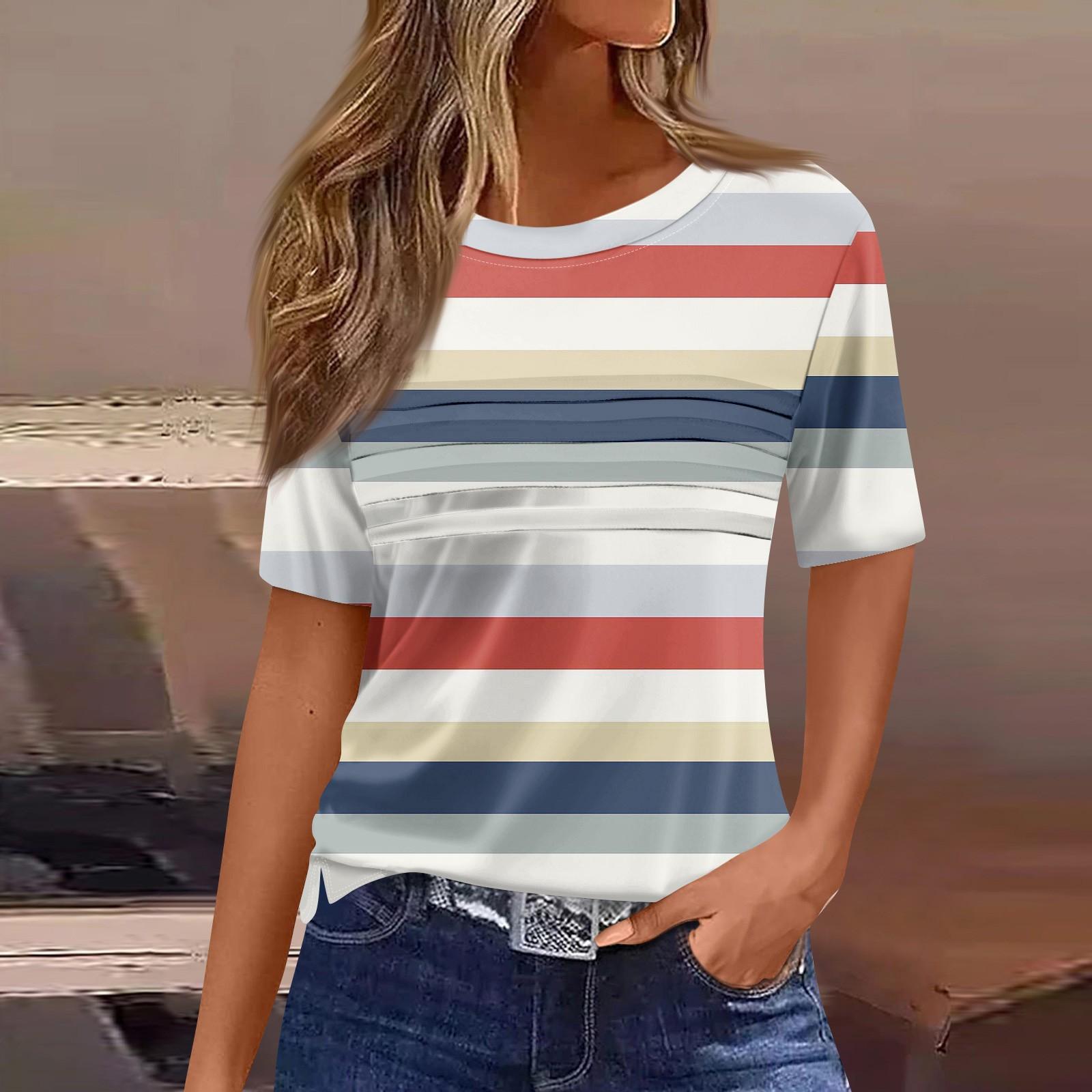 

Футболки для женщин, плиссированные, с круглым вырезом, нарядные, повседневные, блузки с принтом, с коротким рукавом, летние топы, свободный крой XXL хаки