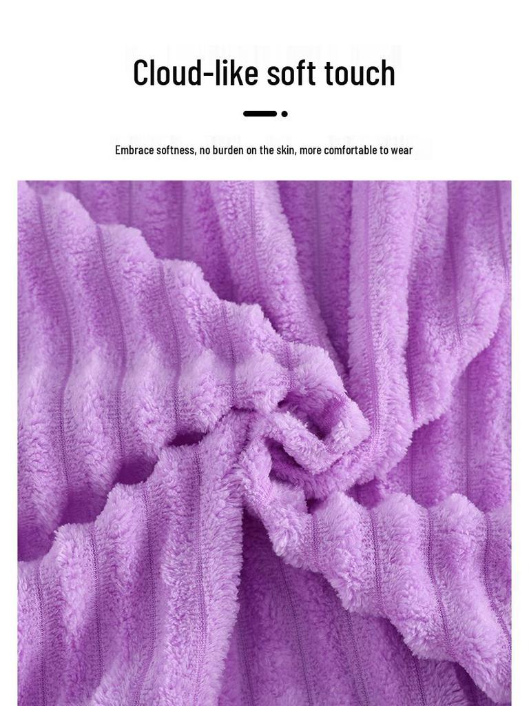 Dicker Kapuzen-Bademantel für Damen in Candy-Streifen, Übergröße, Korallenfleece