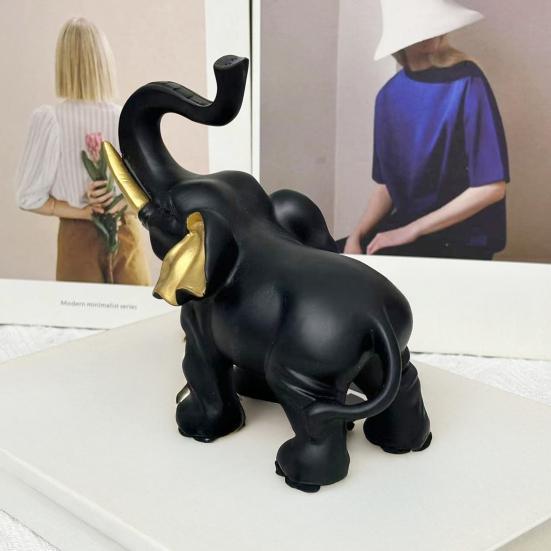 Elephant Ornament Black Golden Animal Design Resin Figurine Symbolizing Good Luck Strength Wisdom Elephant Sculpture