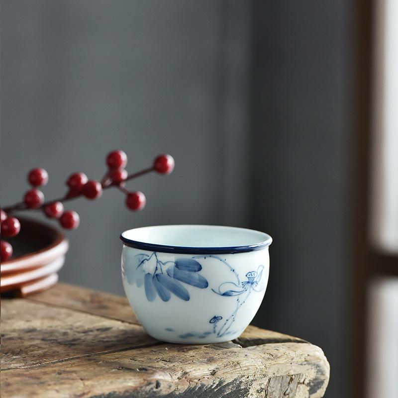 NEW Hand-painted Cylinder Tasting, Single Cup for Home Use, Vintage Personal Underglaze Color Kung Fu Tea Bowl Wholesale