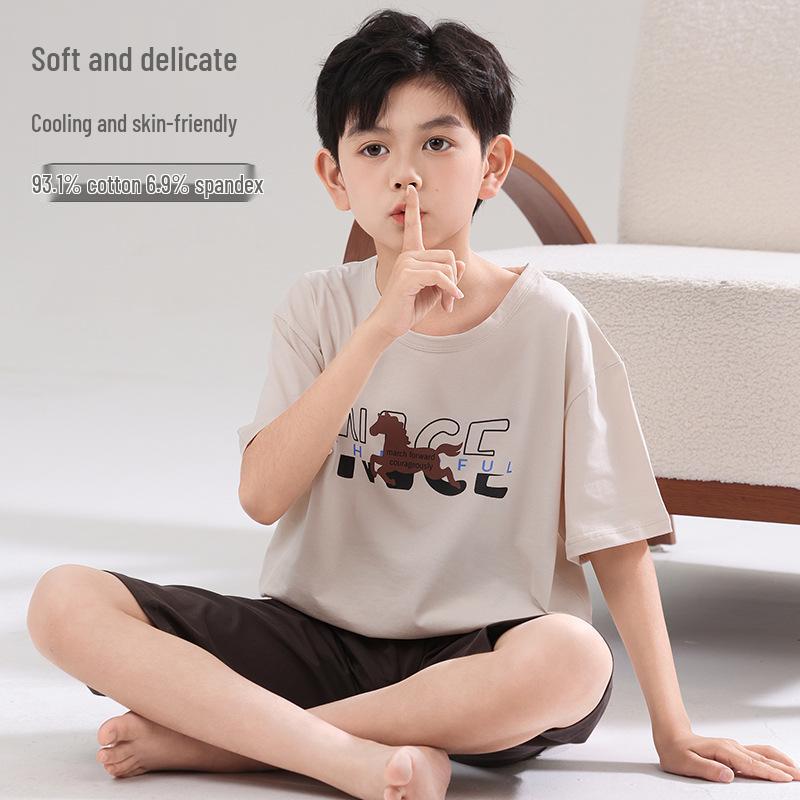 2026 Boys' Lycra Cotton Pajama Set – Thin Summer Air Conditioning Sleepwear for Kids