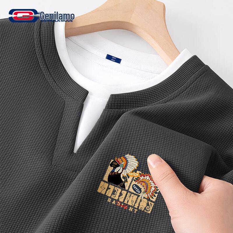 

Мужская вафельная футболка с длинным рукавом, имитирующая двойку, от GENIOLAMODE 3XL