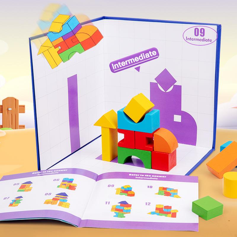 Wooden Space Shadow Building Block Three View Teaching Aids Sprinkle Comfort Three-Dimensional Projection Early Education Educational Toys