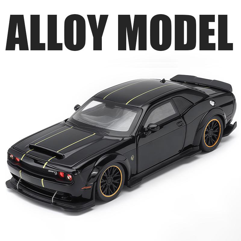 New 1/32 Challenger SRT Hellcat 2024 Alloy Car Model Sound and Light Pull Back Children's Toy Collectibles Birthday Gift