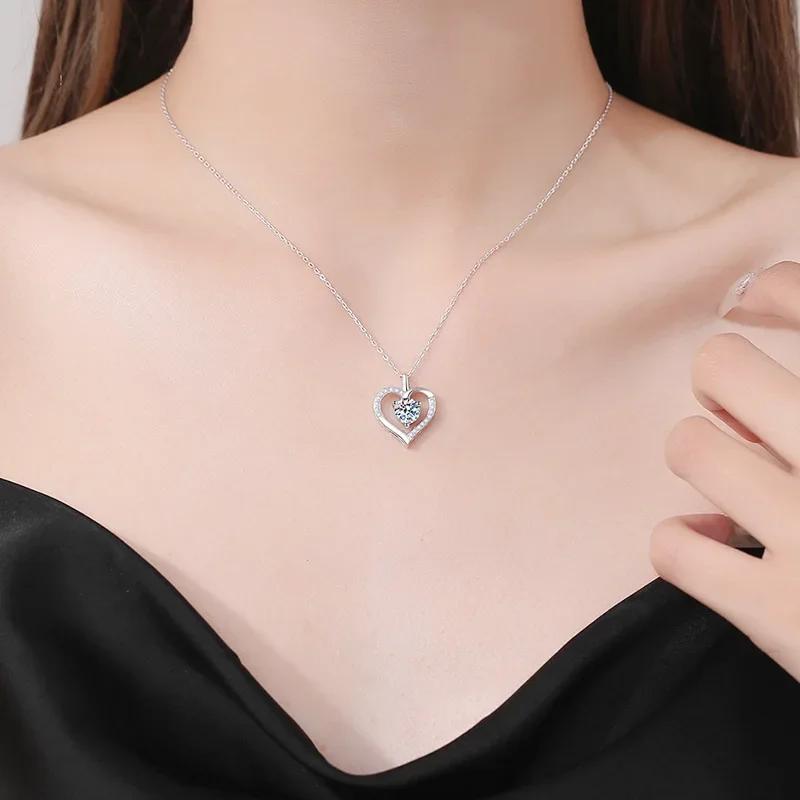 Heart Necklace 100% 925 Sterling SilverColor Pendant Necklace For Women Sparkling Wedding Party Fine Jewelry 2025