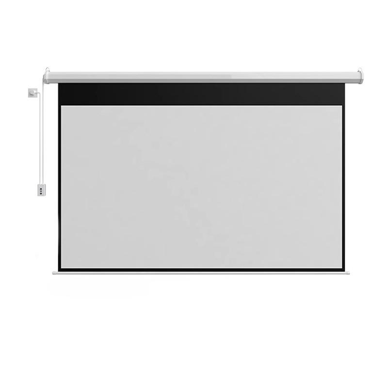 Electric HD Projection Screen: Wall/Ceiling-Mount, Retractable, Remote-Controlled, Voice-Activated, Light-Resistant for Office/Conference Use.