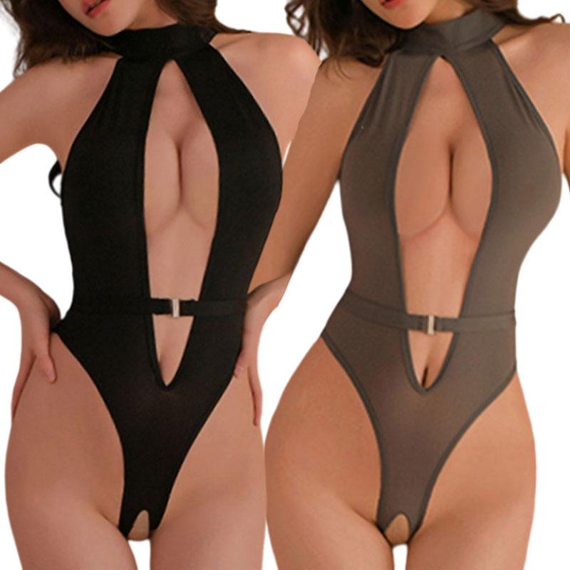 Hot Curve Bodysuit One-piece Sleepwear Low Neck Push Up Bra Crotchless Uniform Lingerie Anime Bikini Set 18+ Underwear For Women