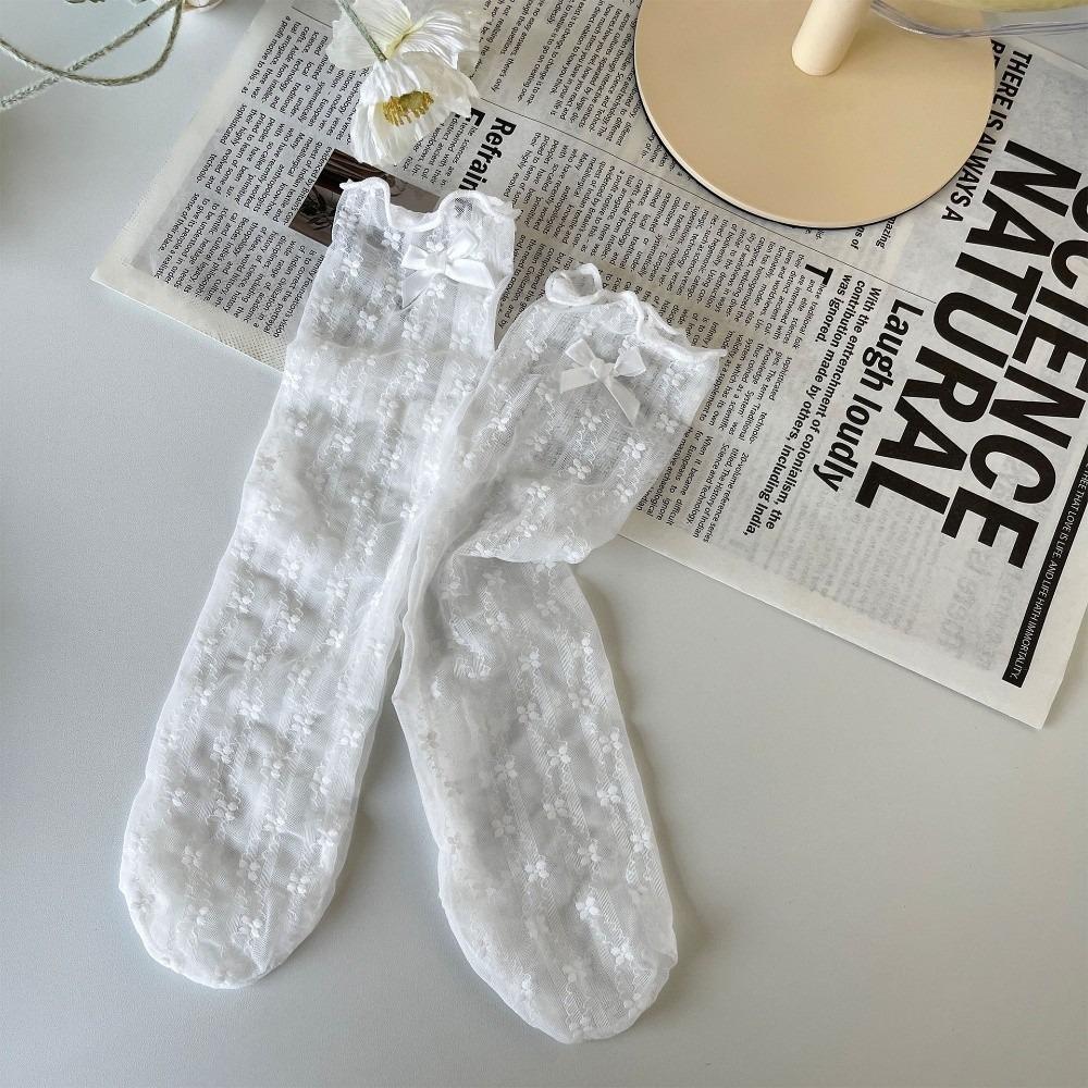 

Floral Pattern Kids Princess Socks Thin Material Children Tube Socks for 1-11Y Girls белый