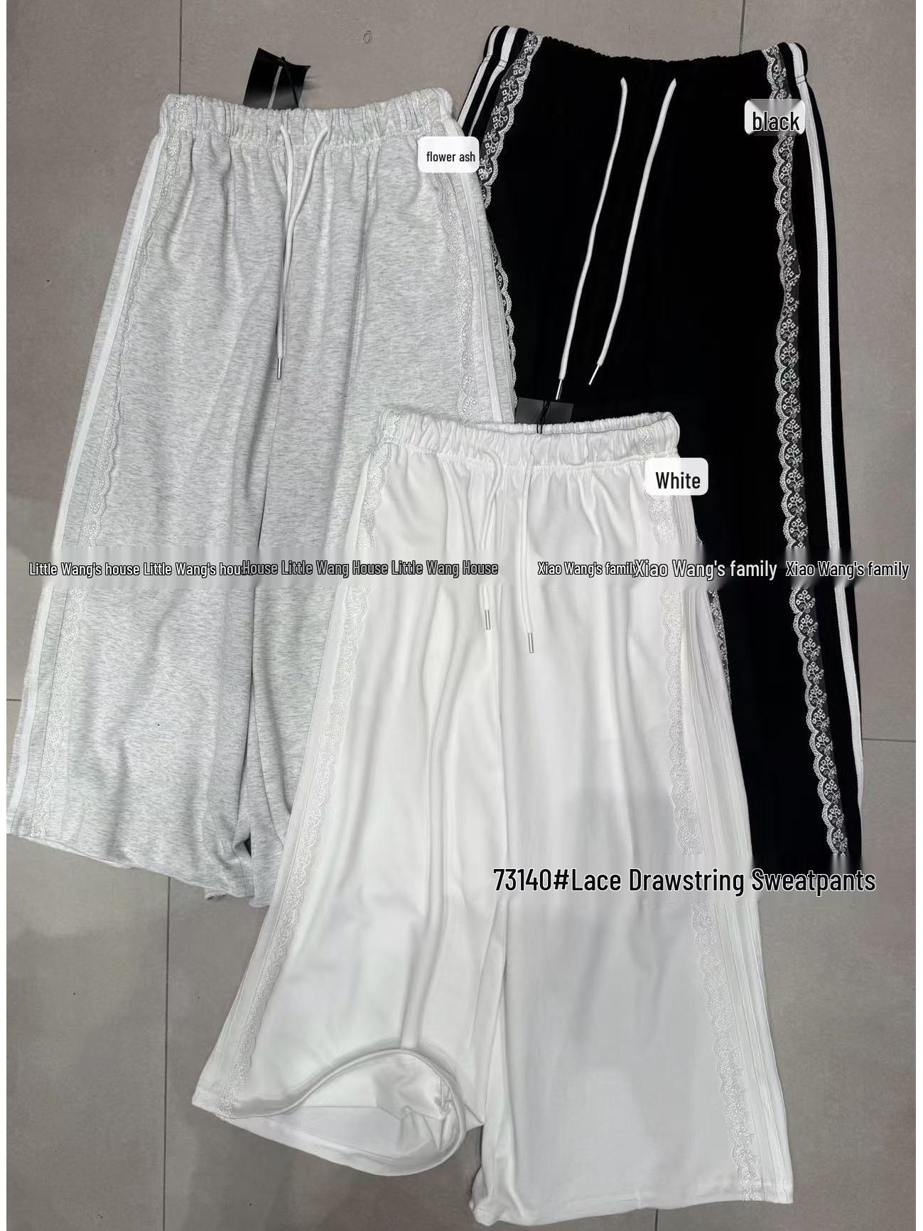 

Корейские спортивные штаны большого размера на резинке и кулиске с высокой талией и кружевом One Size хизер серый