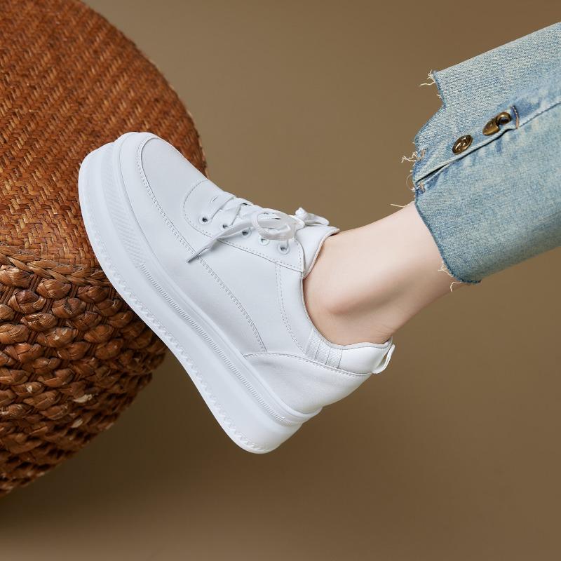 Spring and Summer New Inner Height Increase Small White Shoes Women's Cowhide Thick-soled Slope Heel Walking Casual Shoes Genuine Leather