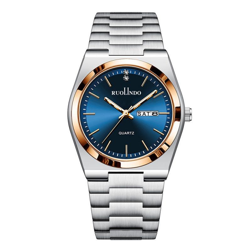 Men's watch, double calendar, thin butterfly buckle, steel belt, quartz men's watch
