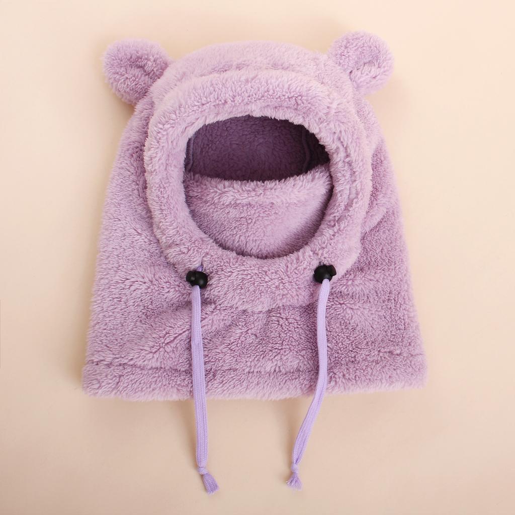 Kids Thermal Hat with Face Cover Animal Ear Flap Winter Warm Balaclava Style Integrated Neck Warmer Windproof Cold Weather Hood for Children