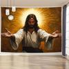 2D Jesus Open Arms Backdrop, Christ with Radiant Halo Photography Background, Christian Religious Banner