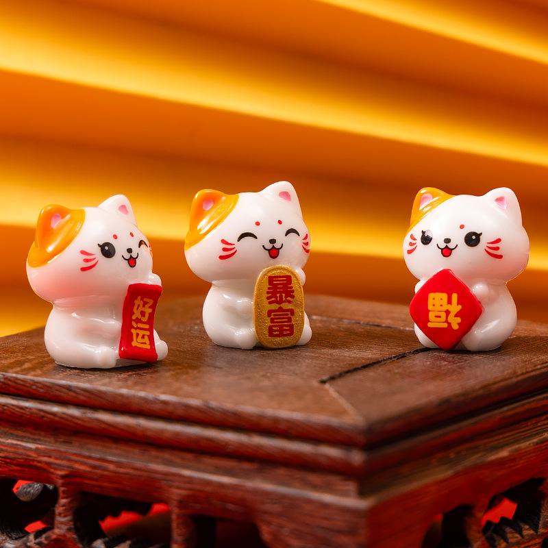 Mikro-Landschaft Niedliche Maneki Neko Figuren, Heim-Desktop-Auto-Figuren, Kunstharz-Handarbeiten, Dekorative kleine Figuren
