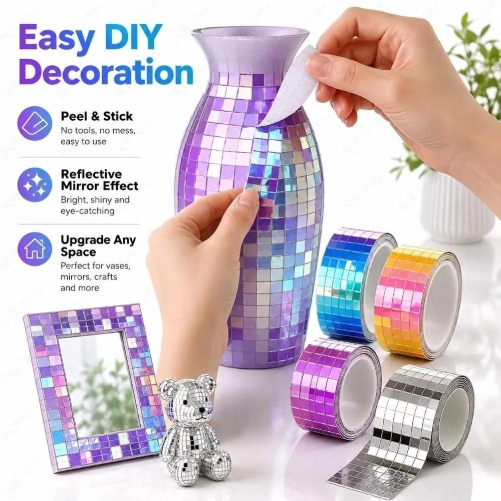 4x100cm Self Adhesive Mosaic Stickers Reflective Mirror Surface Glass Tile Strip Home Decoration