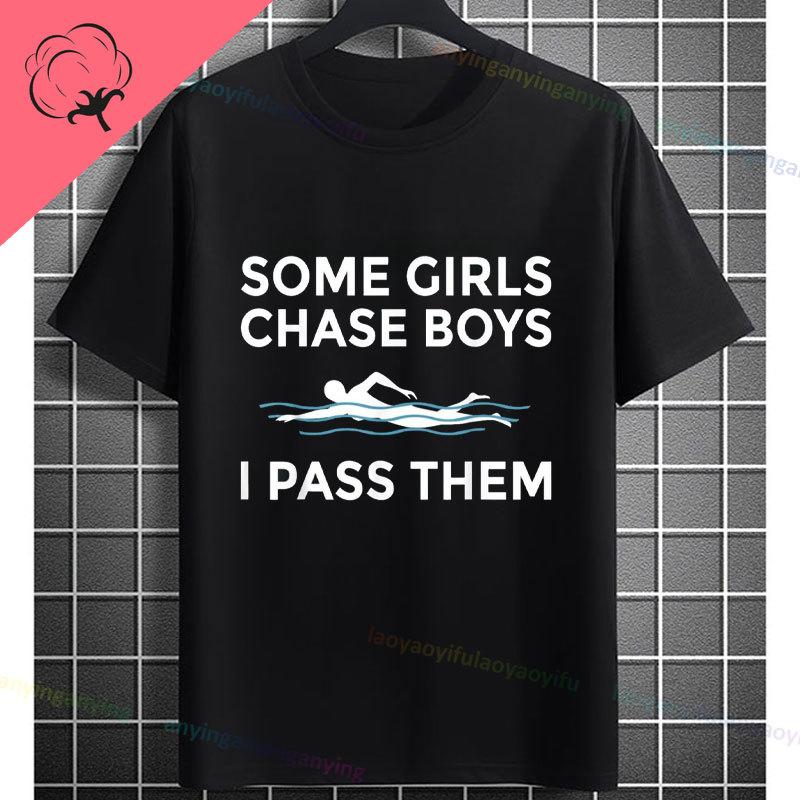Funny Swimmer Tshirt Black With White Swimming Mode Graphic Print Shortsleeve Crewneck Pure Cotton Tee Perfect For Casual Wear