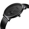 BUREI Men's Black Watch, Simple, Stylish, Popular, Men's Black Watch with Leather Strap (AMJP-7, Stainless Steel)