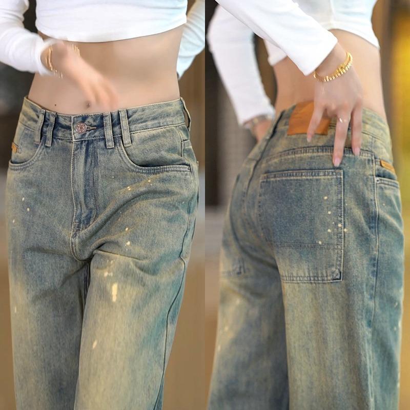 Paint point jeans men's trendy brand versatile handsome casual trousers men's personalized loose straight-leg pants