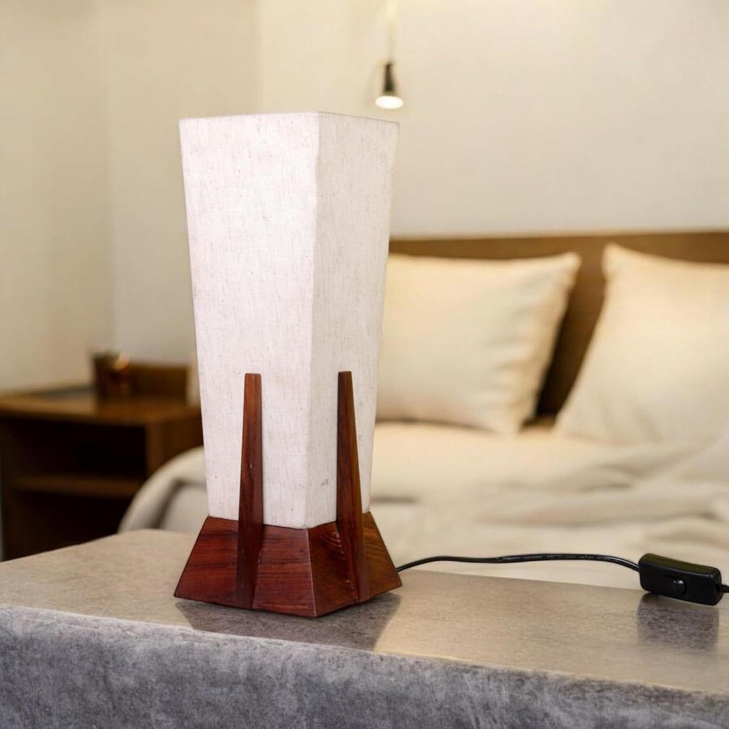 Wooden Pyramid Table Lamp for Living Room & Bedroom Bedside Lamp Side Table Lamps (14 In'' Without Bulb Pack of 1, E27 Bulb To Be Use)
