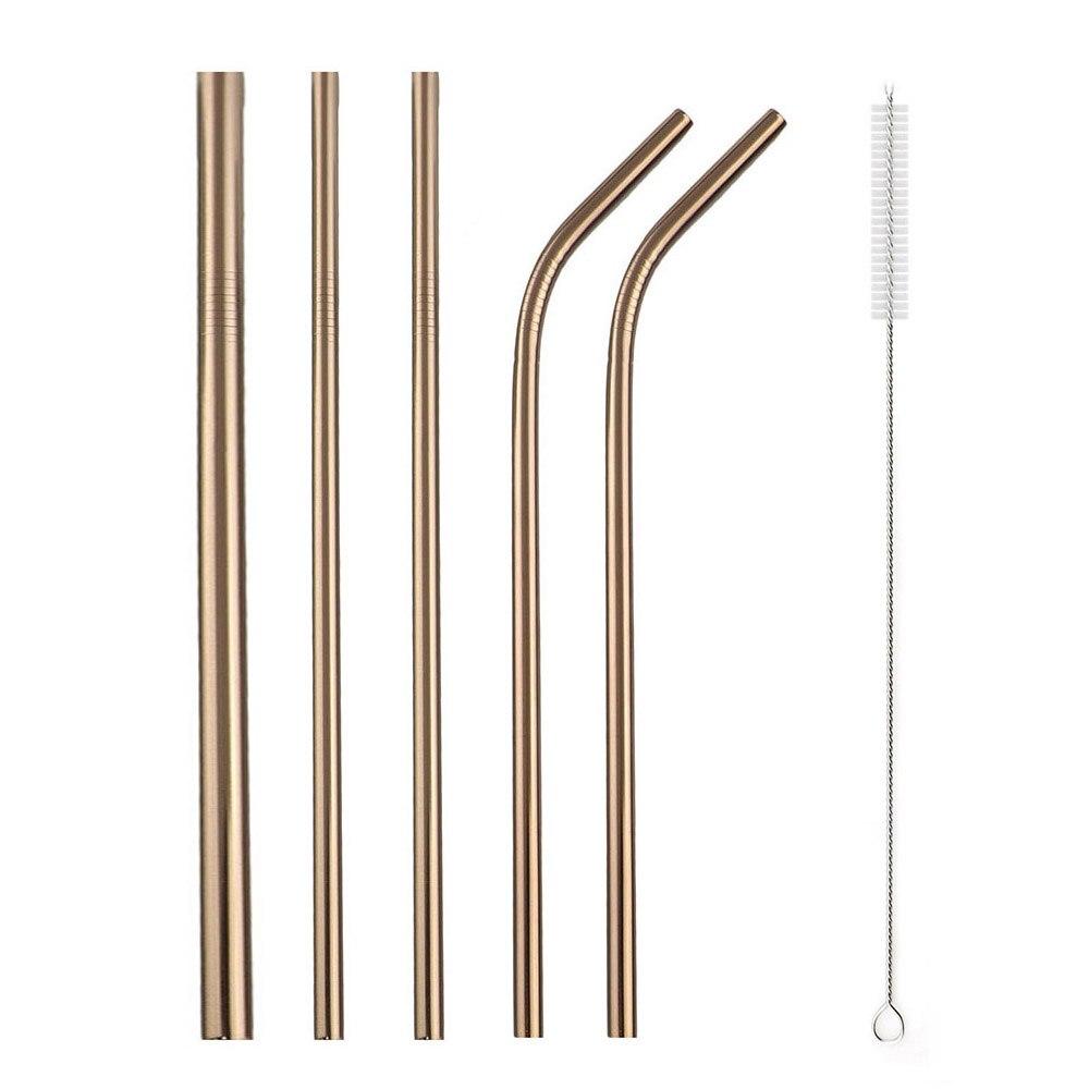 Reusable Metal Drinking Straws 304 Stainless Steel Sturdy Bent Straight Drinks Straws with Cleaner Brush