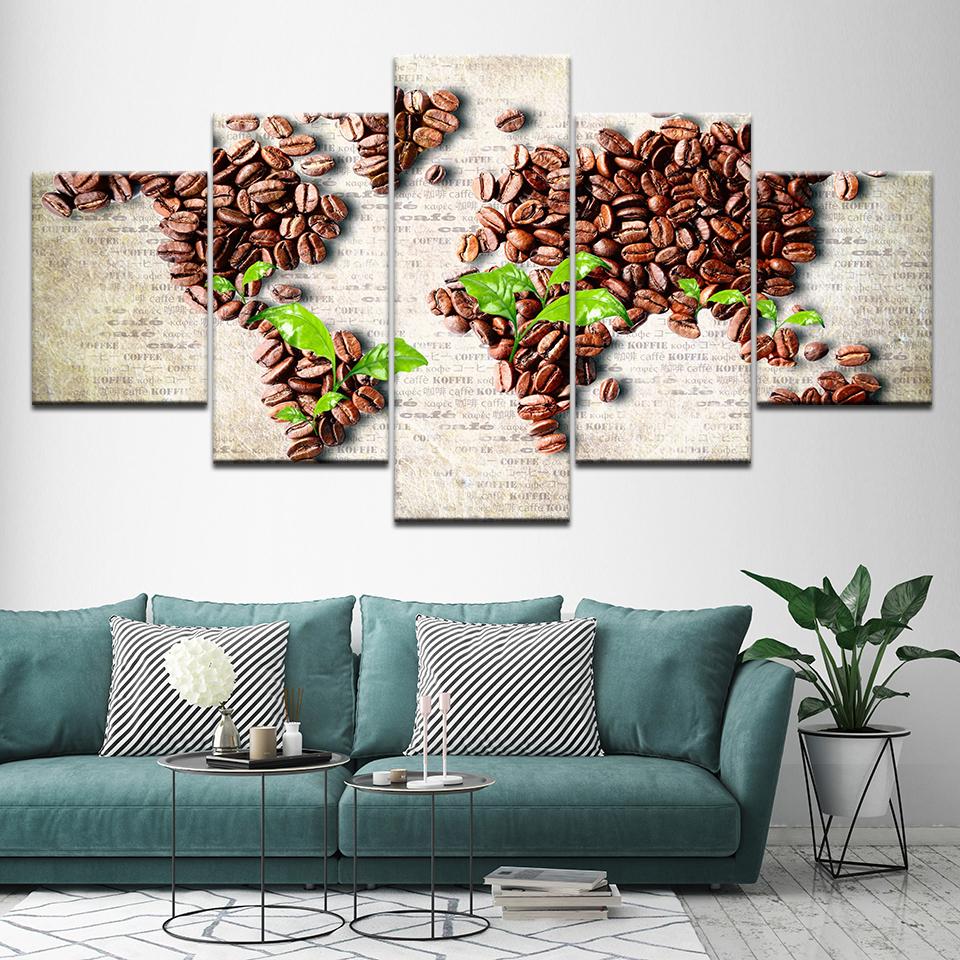 Canvas Painting The coffee bean green leaves 5 Pieces Wall Art Painting Modular Wallpapers Poster Print living room Home Decor