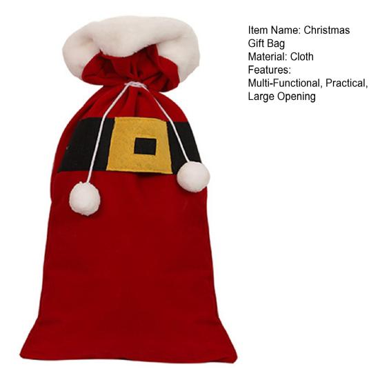 Christmas Candy Bag Xmas Treat Bag Fabric Snack Wrapping Bag Red Flocked Party Favor Bag for Holiday Decor Gift Wrapping