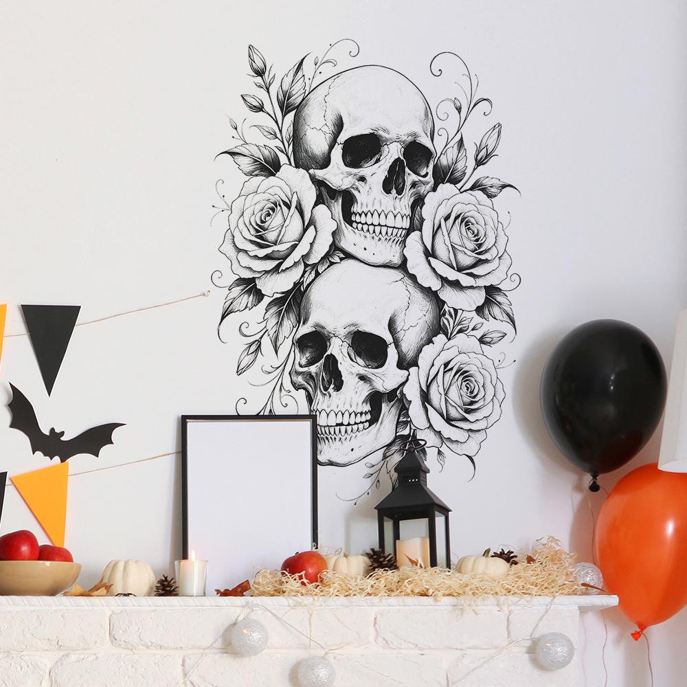 Halloween Skull Rose Flower Wall Decoration for Living Room and Home Wall Stickers