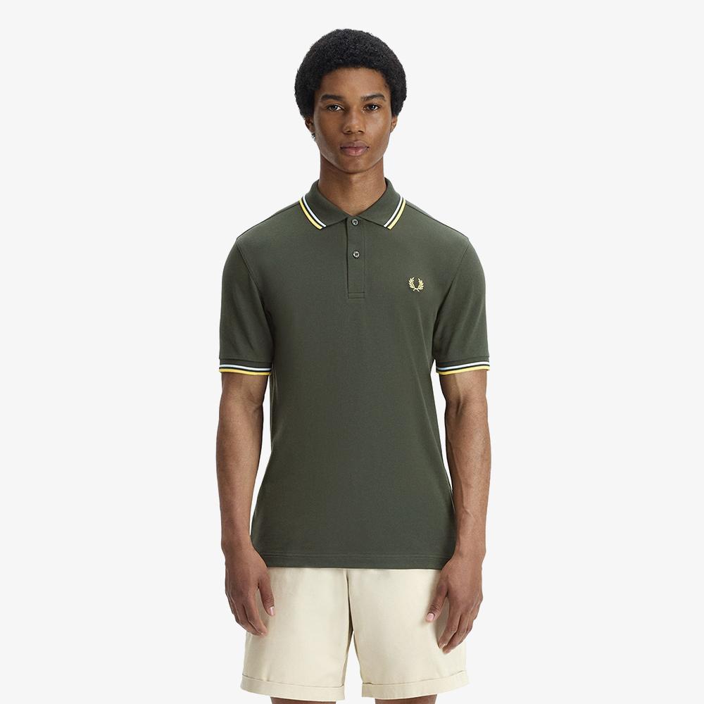 Fred Perry [M3600] Twin Tip Fred Perry Shirt - Hunting Green/Light Ice/Lemon Barley Afpm2613600-05B