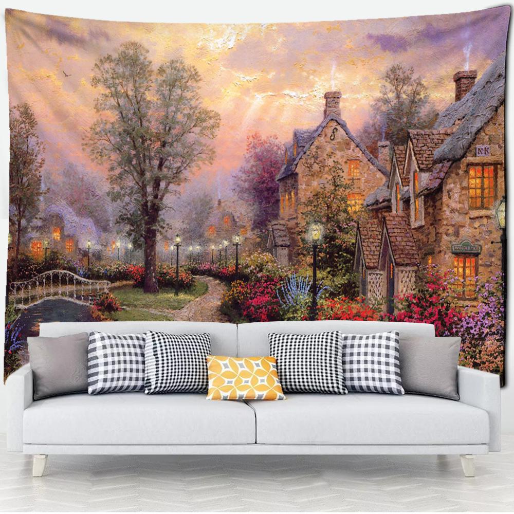 

Лесная хижина гобелен настенная картина маслом фон ткань печать психоделическое колдовство богемный декор 95x70cm