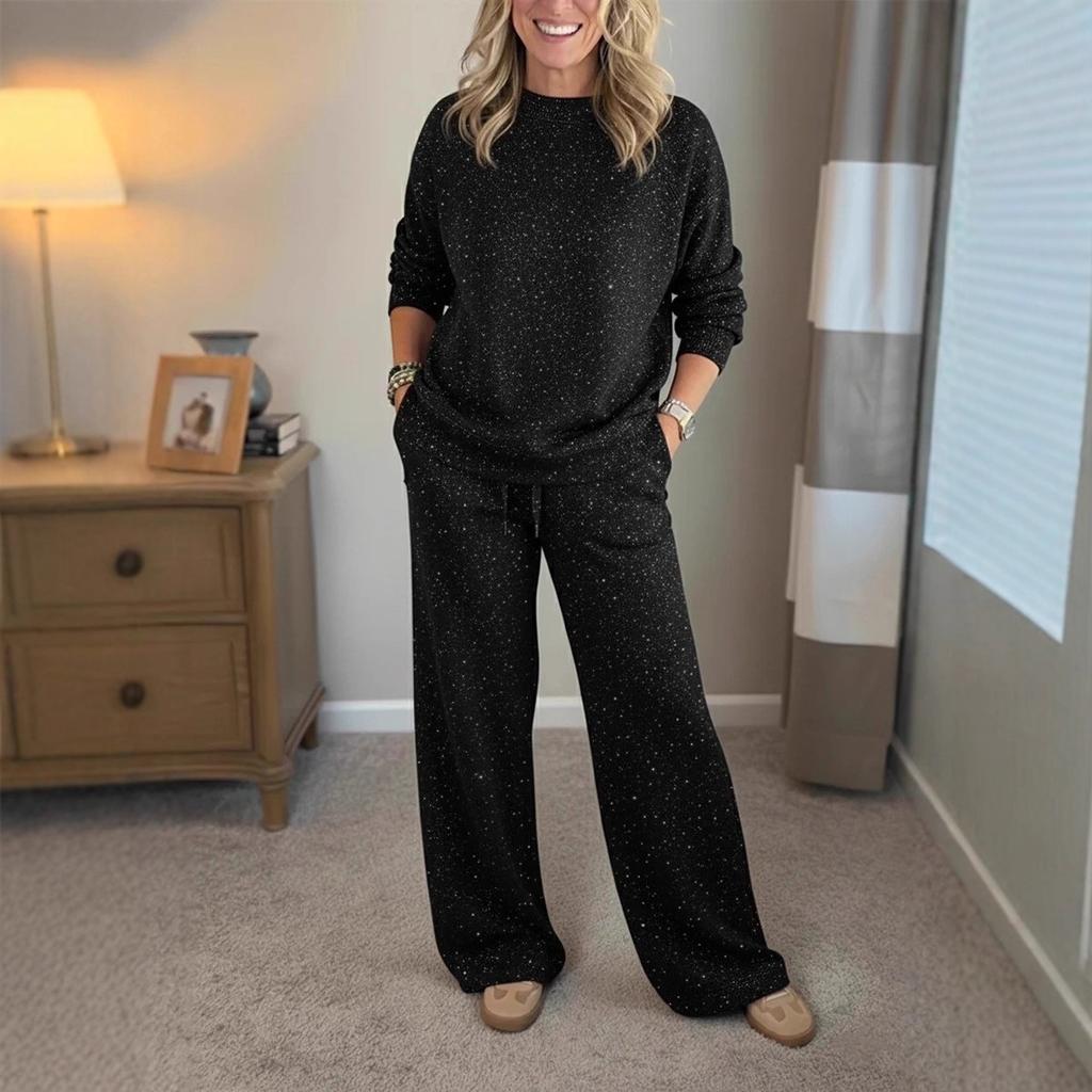 New Loose Fit Casual Two-piece Sets For Women  High Waist Wide Leg Pants Glisten Hooded Sweatshirt Suit Woman Clothes