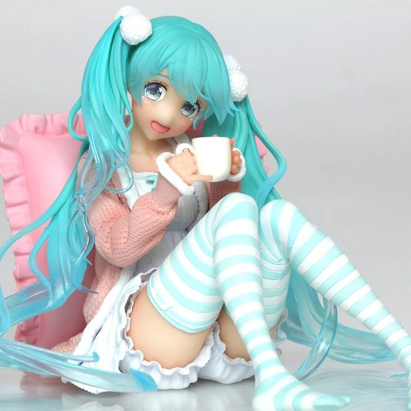 16CM Anime Figure Hatsune Miku Figure Loungewear Ponytail Girl Kariko Koyama Pillow Sitting Model Toy Figuine PVC Action Model