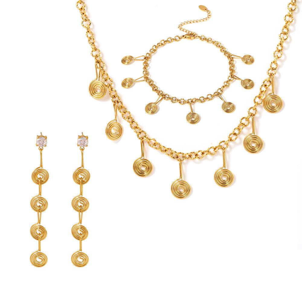 Qiong Yao Stainless Steel Jewelry Set: Mosquito Coil Holder, Tassel Earrings, Necklace, Anklet - New Ins Style for Women