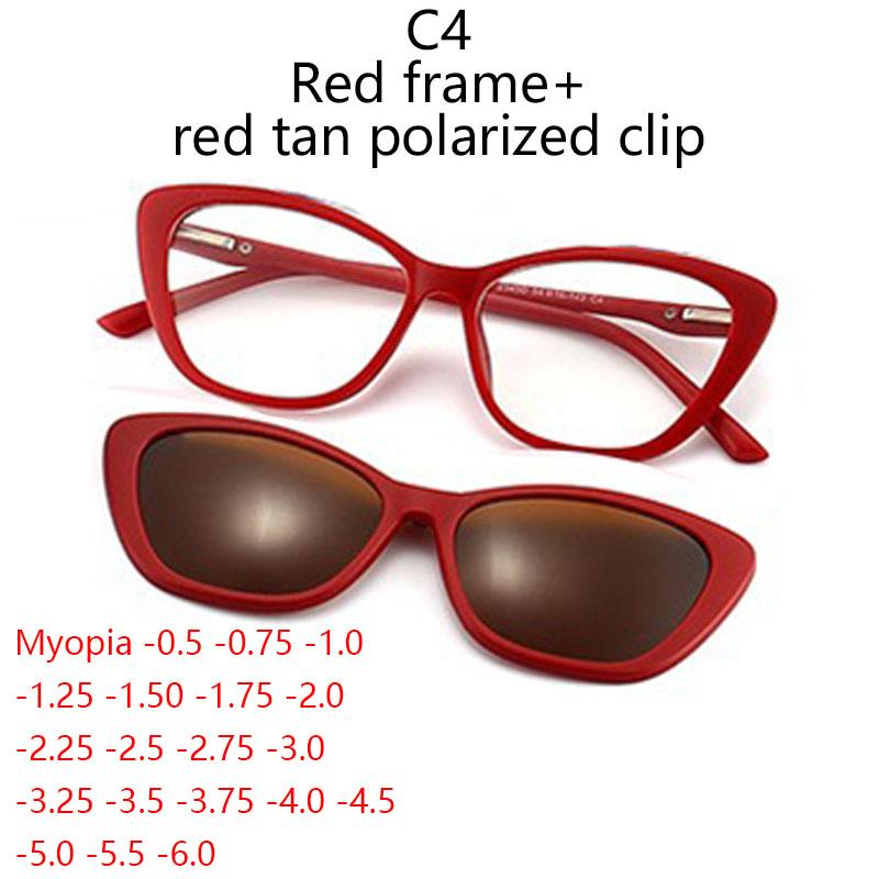 Myopia Multicolored TR Prescription Polarized Clip Cat's Eye Frame -0.5 To -6.0 Magnetic Sunglasses Clip Spring Hinge