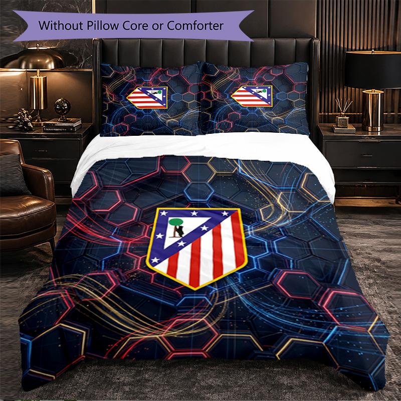 Atletico Madrid Pattern 3 Pieces Bedding Set Soft Microfiber Duvet Cover with Pillow Cases for Bedroom
