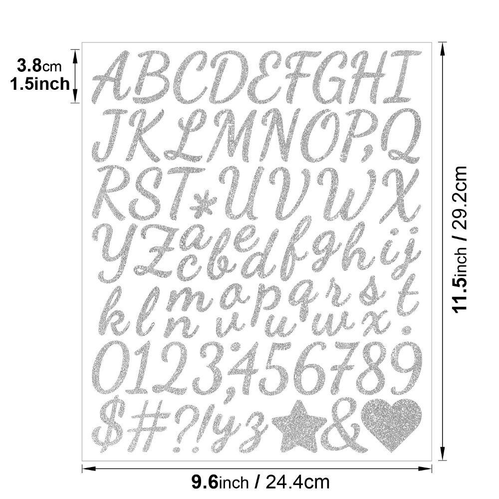 5 Sheets 2/1.5 Inch Alphabet Big Letter Stickers Shiny Silver Letter Number Sticker  Scrapbook